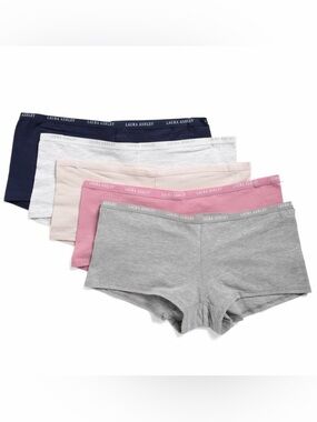 Laura Ashley LS2186 5PKF Signature Waistbands Cotton spandex panties boyshort